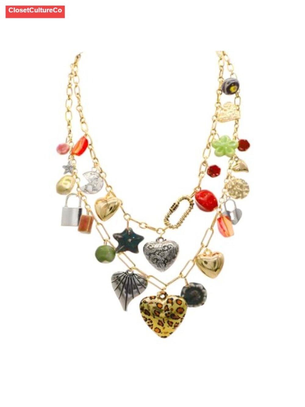 Chunky Heart Charm Necklace Women Paperclip Chain Statement Necklaces Sun Star